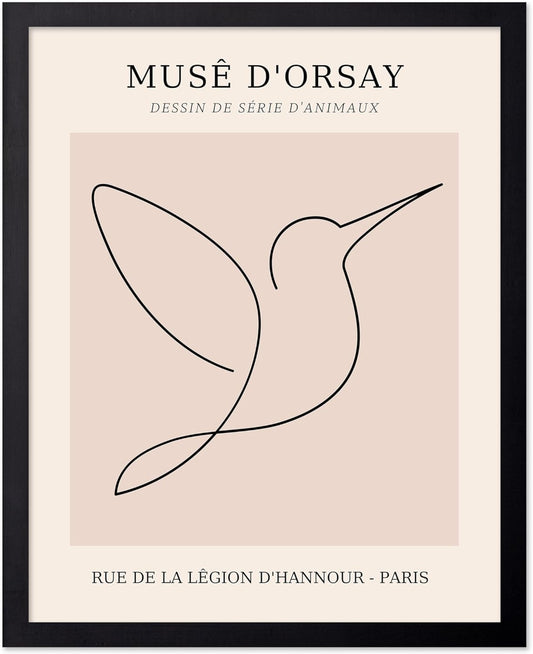 Poster Master Vintage Poster - Retro One Line Hummingbird Drawing Print - Bird Line Art - Minimal Gift for Him, Her, Animal Lover - Abstract Decor for Home, Office - 8x10 UNFRAMED Wall Art