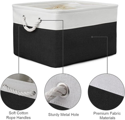 TheWarmHome Organization and Storage Basket for Organizing - Jumbo 3 Pack 17.7x13.8x9.7 inch Fabric Storage Cubes for Closet Gifts Organizer Empty Book (White & Black)