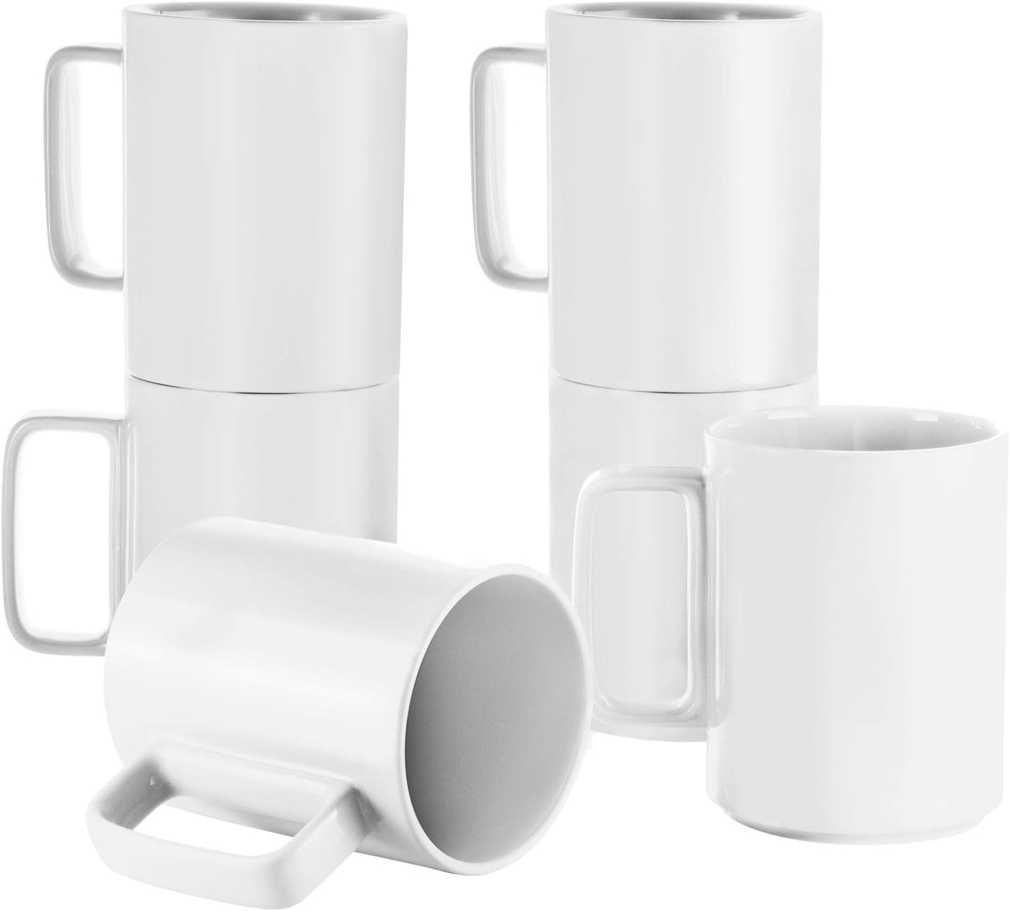 E-liu Porcelain Tea Mugs Coffee Mug Set, Large 15 Ounces Cups for Coffee, Tea, Cocoa, and Mulled Drinks, Set of 6, White