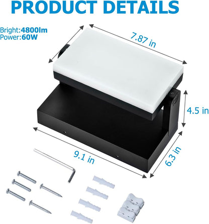 3CCT LED Outdoor Wall Lights, 4800LM, 360° Adjustable, 3 Color Modes, IP66 Waterproof, Security Wall Pack Flood Lights for Garage, Porch, Patio, Black