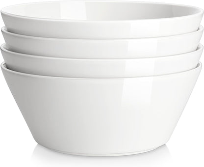 MALACASA Large Salad & Soup Bowls - Set of 4, 60 OZ Porcelain White Bowls for Ramen, Pasta, Pho - Microwave & Dishwasher Safe
