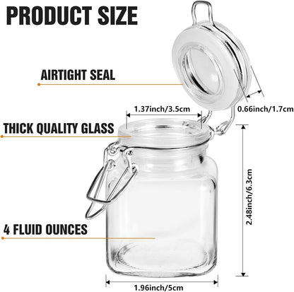 Spice Jars, 24 Pack 4oz Small Glass Jars with Airtight Hinged Lid, With 24 Spice Labels & Silicone Funnels, Airtight Glass Jars for Spices, Condiments Herb Seasoning Art Craft Storage