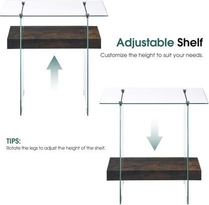 ivinta Narrow Glass Console Table with Storage, 31.5'' Rustic Entryway Table with Storage Shelves for Living Room, Hallway, Foyer, Bedroom 5103 (Dark Brown)