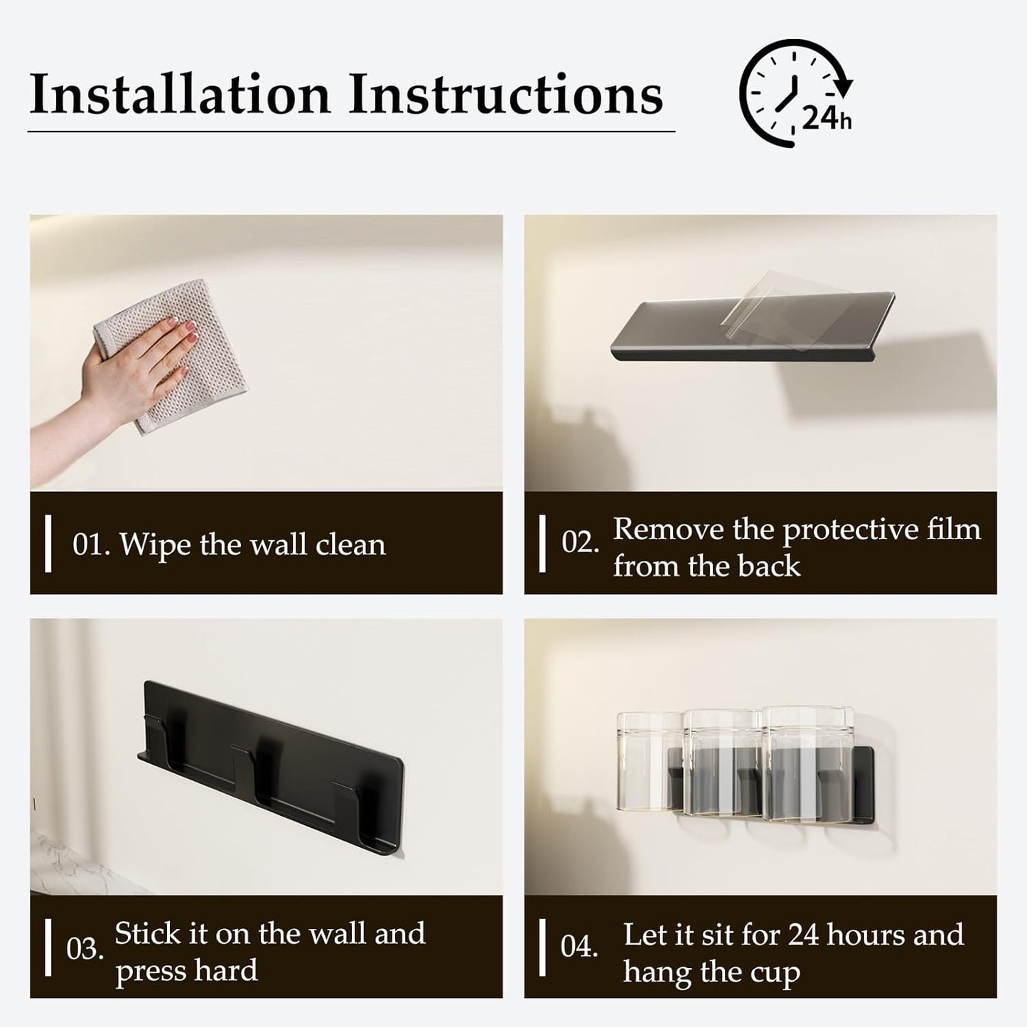 Cup Holder, 2 Pack Wine Glass Holder，No Drilling Installation Wine Glass Holder Wall Mounted for Dining Room, Kitchen and Bar Daily Use (Classic Black)