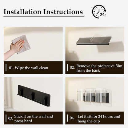 Cup Holder, 2 Pack Wine Glass Holder，No Drilling Installation Wine Glass Holder Wall Mounted for Dining Room, Kitchen and Bar Daily Use (Classic Black)