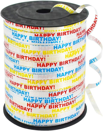 BEISHIDA 500 Yards Happy Birthday Printed Crimped Curling Ribbon Balloon String Roll Gift Wrapping Ribbon for Party Festival Art Craft Decor Florist Flowers Decoration Supplies
