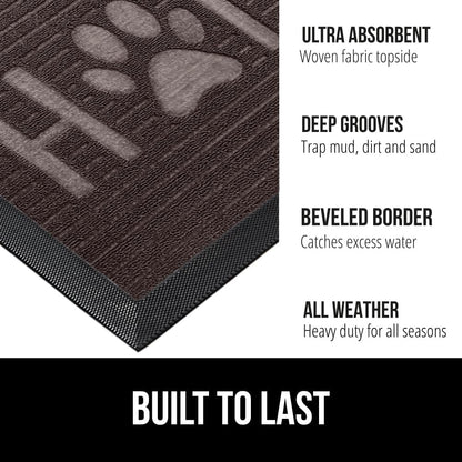 GORILLA GRIP 100% Waterproof All-Season WeatherMax Doormat 35x23, US Designed Natural Rubber, Stain and Fade Resistant, Low Profile Indoor Outdoor Door Mats, Easy Clean Patio Mat, Espresso Home Paw