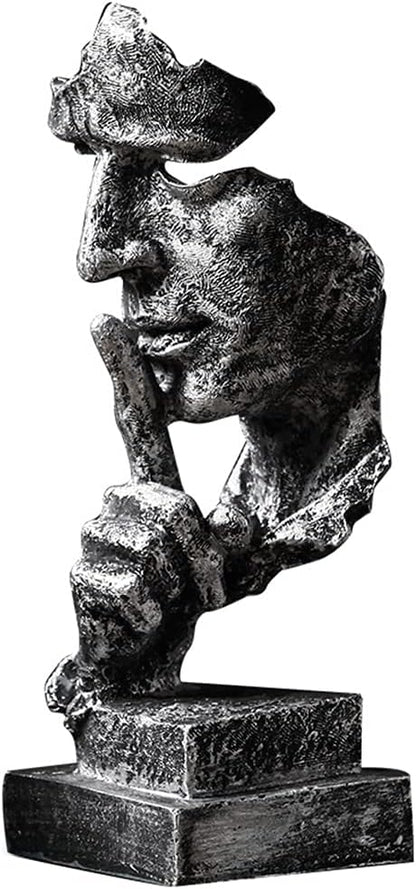 Silence is a Golden Statue Modern Mens Creative Office Home Room Decorations Sculpture Friends Bookshelf Decorative 4.7 x 4.3 x 13.18in(Silver) Modern Home Décor