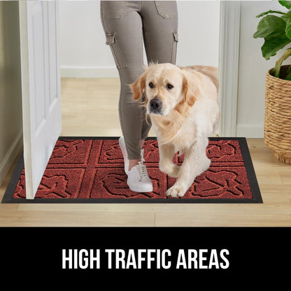 GORILLA GRIP 100% Waterproof All-Season WeatherMax Doormat 35x23, US Designed Natural Rubber, Stain and Fade Resistant, Low Profile Indoor Outdoor Door Mats, Easy Clean Patio Mat, Burgundy Leaves