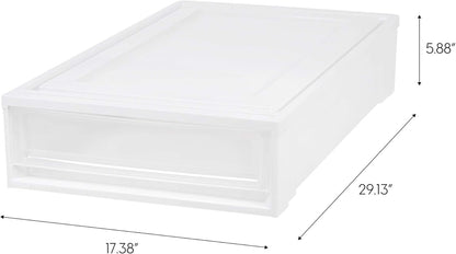 IRIS USA 27 Qt. Plastic Under Bed Storage Stackable Organizer Bin Container with Sliding Organizer Drawers, 4-Pack, Multi-Purpose for Clothes Shoes Clothing Bedding, White
