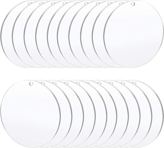 Acrylic Clear Ornament Circle Blanks 50 Pieces 1/16" Thick 3.5"/89 mm Transparent Round Acrylic Disc for DIY Crafts with Christmas Tags