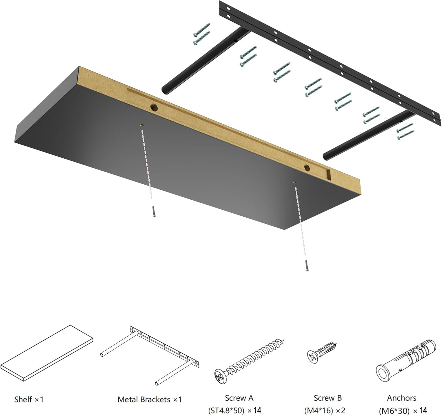 Large Floating Shelves for Wall Set of 3 Wooden Wall Shelves 30 in x 12.75 in x 2 in Room Decor Long Shelf with Invisible Wall Mount Bracket for Bedroom Kitchen Living Room Black