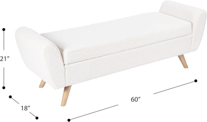 HomePop Modern Storage Bench with Wood Legs Home Décor|Bench with Storage for Living Room & Bedroom - Sherpa Cream