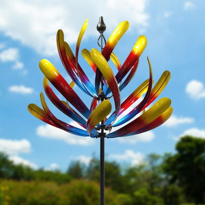 Large Wind Spinners - Decorative Garden Whirligigs - Durable Metal Flower Art - Ideal for Yard Decor and Gifts Colorful 88" H x 27" W