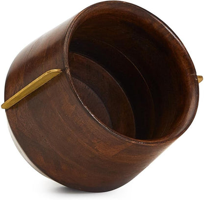 Two's Company Milo Mango Wood Bowl W/Brass Accent (Food Safe) - Mango Wood/Brass