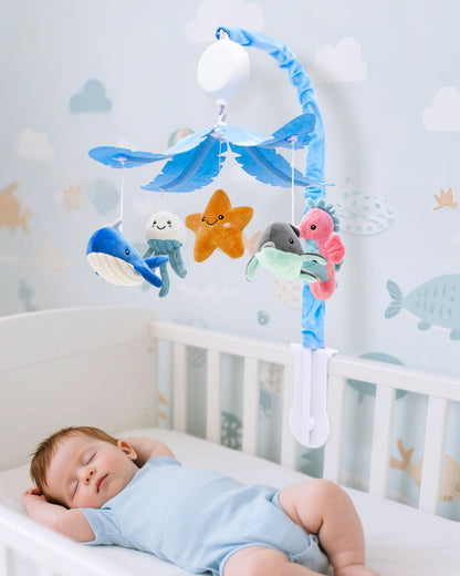 FEISIKE Baby Crib Mobile with 35 Lullabies, 3 Modes Rotation & Music, Adjustable Volume, Nursery Decor for Boys and Girls (Ocean Theme)