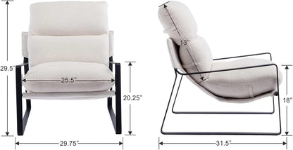 DUOMAY Modern White Sherpa Accent Chair Set of 2, Comfy Lounge Lazy Chair with Metal Leg, Mid-Century Corner Arm Chair for Living Room Bedroom Office Apartment