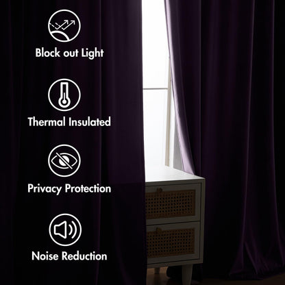 MIULEE Purple Velvet Curtains 84 inches 2 Panels - Luxury Room Darkening Window Drapes for Bedroom Living Room Thermal Insulated Super Soft Blackout, Back Tab Rod Pocket Pinch Pleated, W52 x L84
