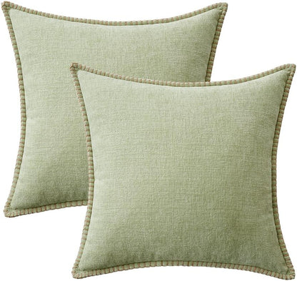 MIULEE Pack of 2 Couch Throw Pillow Covers 16x16 Inch Light Green Farmhouse Decorative Pillow Covers with Stitched Edge Soft Chenille Solid Dyed Spring Pillow Covers for Sofa Bed Living Room