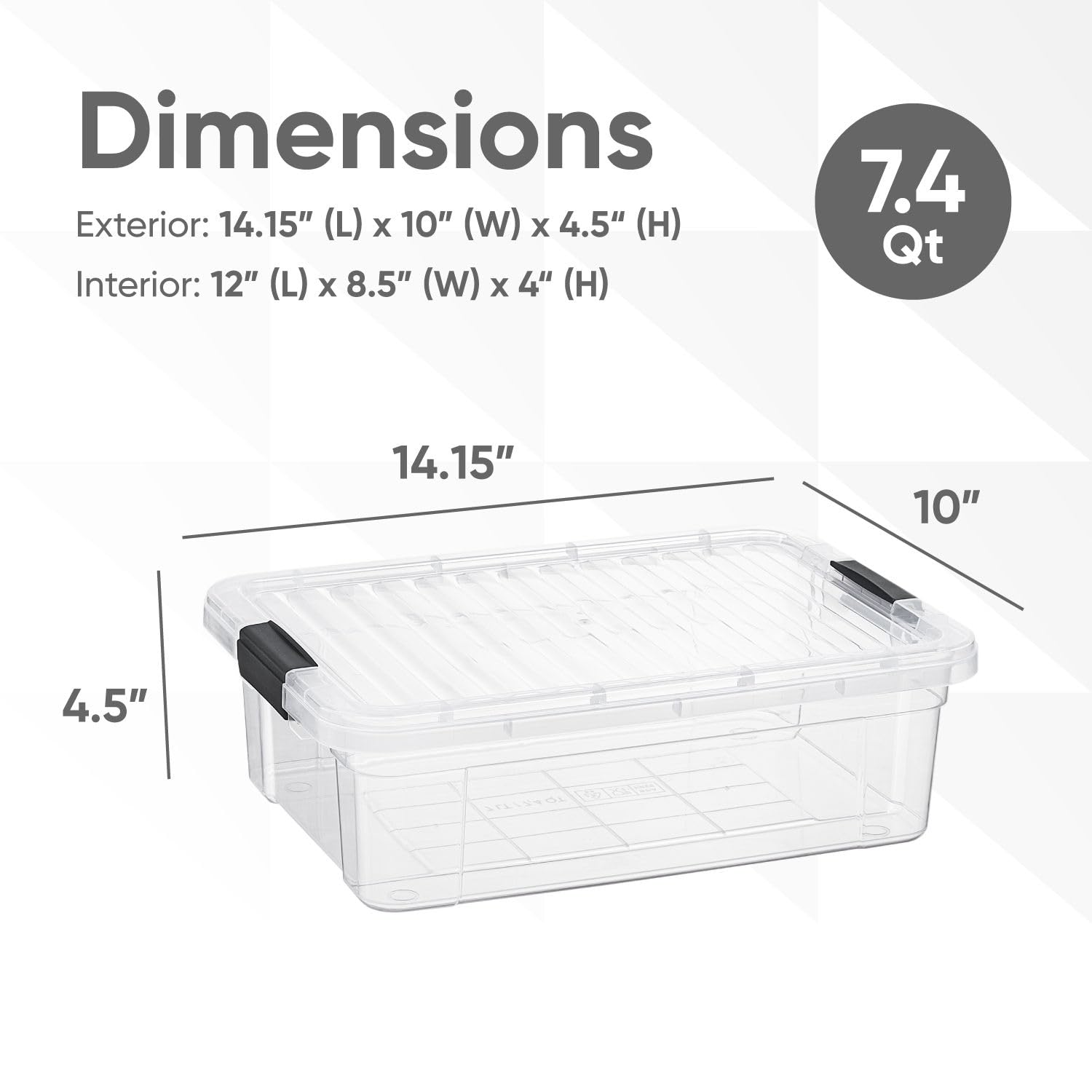 Superio Clear Storage Boxes with Lids, 7.4 Quart BPA Free Plastic Containers, Bins for Organizing