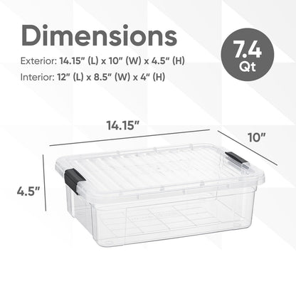 Superio Clear Storage Boxes with Lids, 7.4 Quart BPA Free Plastic Containers, Bins for Organizing