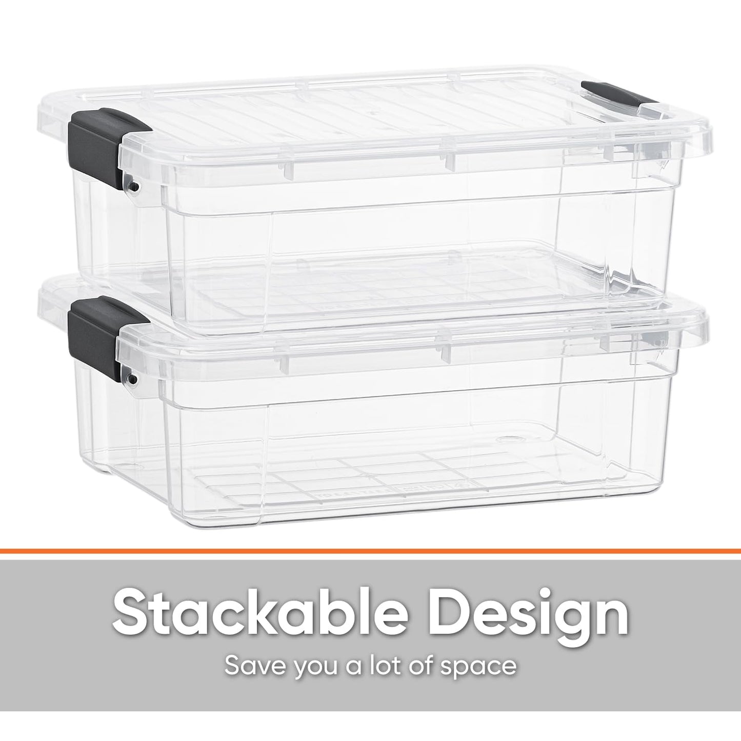 Superio Clear Storage Boxes with Lids, 4.5 Quart Plastic Container Bins for Organizing, Stackable
