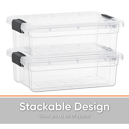 Superio Clear Storage Boxes with Lids, 4.5 Quart Plastic Container Bins for Organizing, Stackable