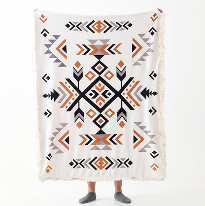 Luxury Plush Faux Fur Throw Blanket with Aztec Pattern, Super Warm, Fuzzy, Elegant, Fluffy Decoration Blanket for Couch, Armchair, Sofa and Bed, 60''x 80'', Cream