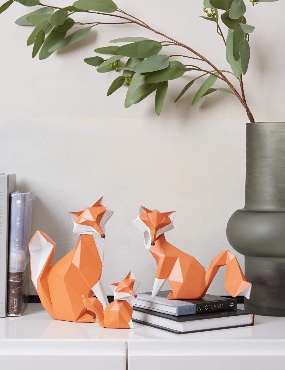 HAUCOZE Fox Figurine Gifts Geometric Sculpture Decor Animal Gifts Statue Polyresin Arts 4.0 inch