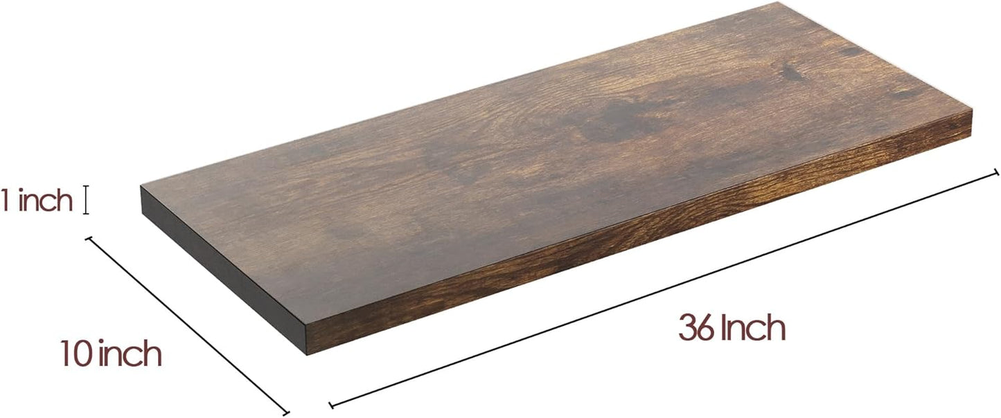 Wall Shelf Set of 2, Rustic Brown Floating Shelves 36 in W x 10 in D x 1 in H, Wooden Floating Wall Shelf with Invisible Brackets for Living Room/Bedroom/Bathroom/Kitchen Storage and Decor