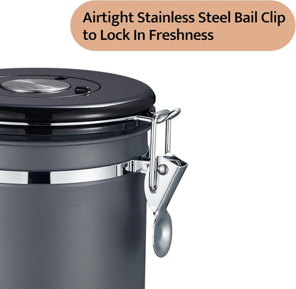 Veken Coffee Canister, Airtight Stainless Steel Kitchen Food Storage Container with Date Tracker and Scoop for Grounds Coffee, Beans, Tea, Flour, Cereal, Sugar, Cookies Jars, 22OZ Gray