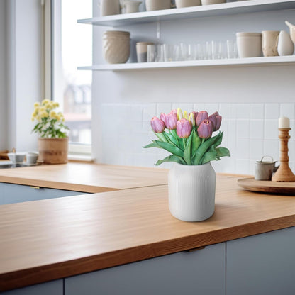 15pcs Artificial Tulips Flowers, Fake Tulips Real Touch, Faux Latex Bouquets, for Party Wedding Home Room Decoration (Purple)