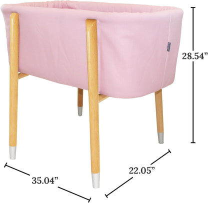 Sova Portable Baby Bassinet, Mid-Century Design with Extra Deep Walls for Newborns and Babies Safety, Includes 2 Fitted Sheets and Padded Mattress (Precious Pink)