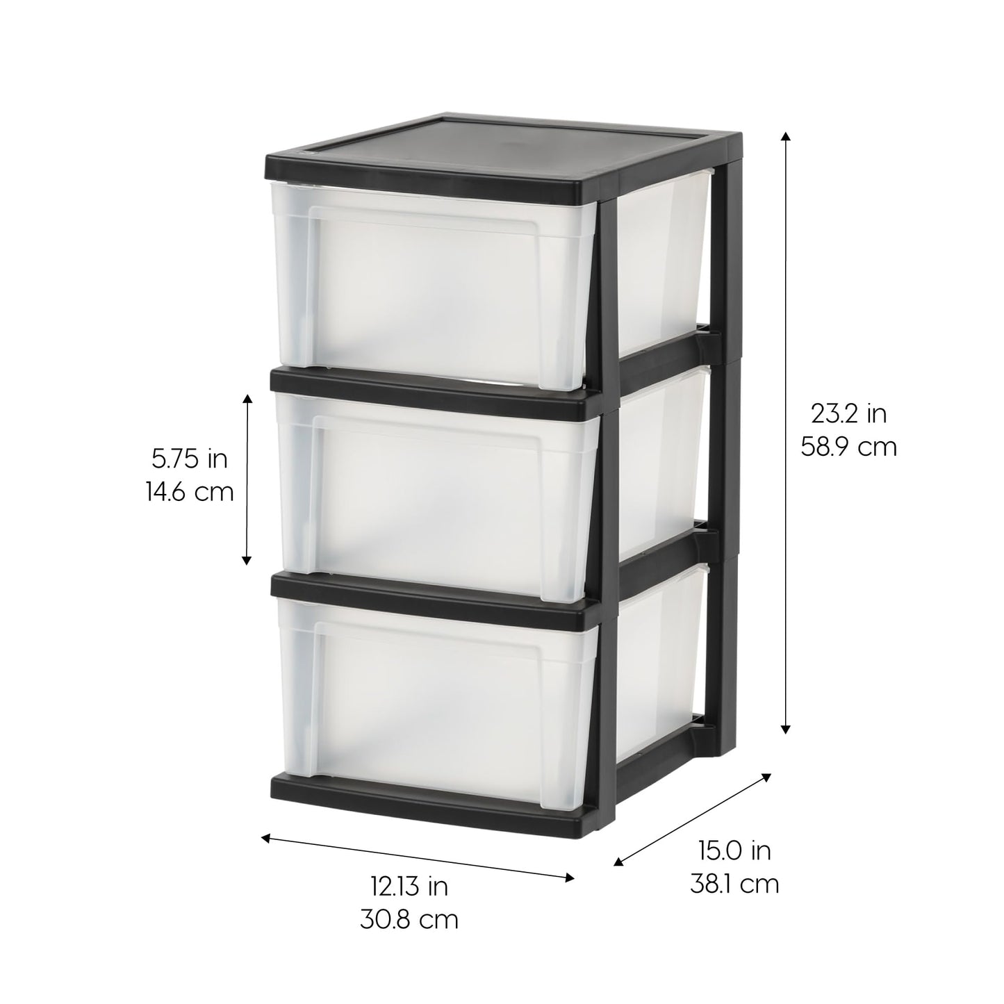 IRIS USA 3-Drawer Slim Narrow Storage Organizer, 2-Pack, Black/Clear