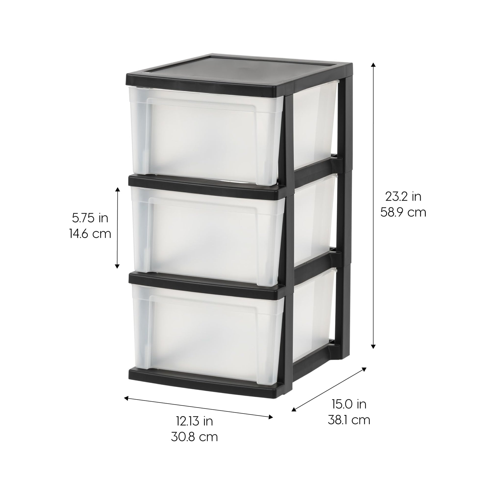 IRIS USA 3-Drawer Slim Narrow Storage Organizer, 2-Pack, Black/Clear