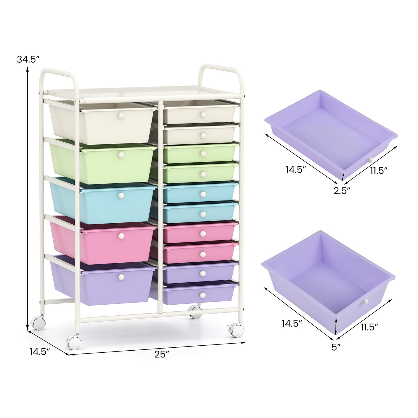 COSTWAY 15 Drawer Rolling Storage Cart, Mobile Utility Cart with Lockable Wheels, Drawers