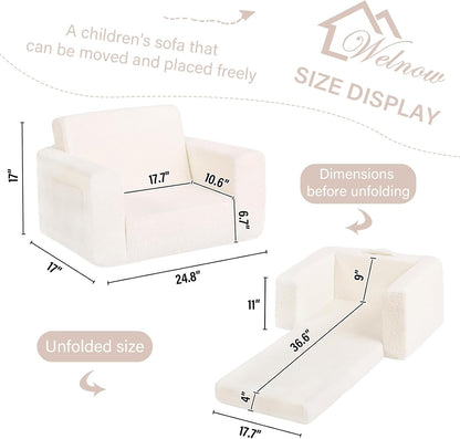 Welnow 2-in-1 Kids Sofa Chair, Convertible Toddler Chair Flip Out Children Sofa Chair Folding Kids Play Sofa with Side Pockets & Removable Cover Armrest Chair for Girl or Boy