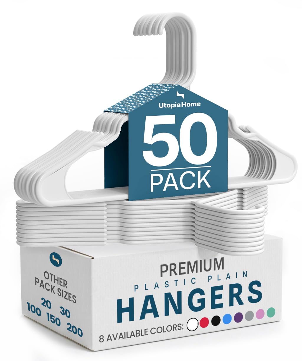 Utopia Home Plastic Hangers 50 Pack – Space Saving Clothes Hanger White