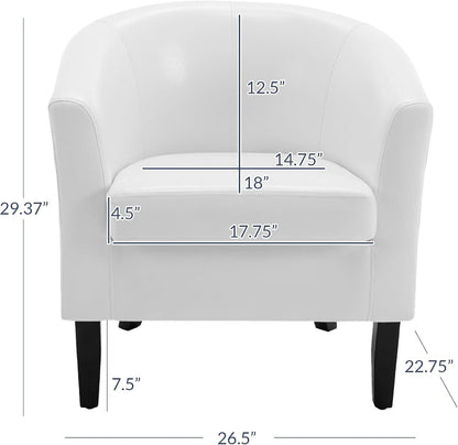 BELLEZE Accent Barrel Chair, Club Tub Sofa Corner Chair with Flared Legs and Cozy Soft Padding for Living Room Bedroom Waiting Room - White