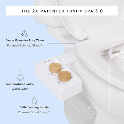 TUSHY 3.0 Spa Bidet Attachment. Cool to Warm Water. It's Time to Replace Toilet Paper, Fresh Water Spray (Requires Sink Access for Optional Temperature Control), Bamboo