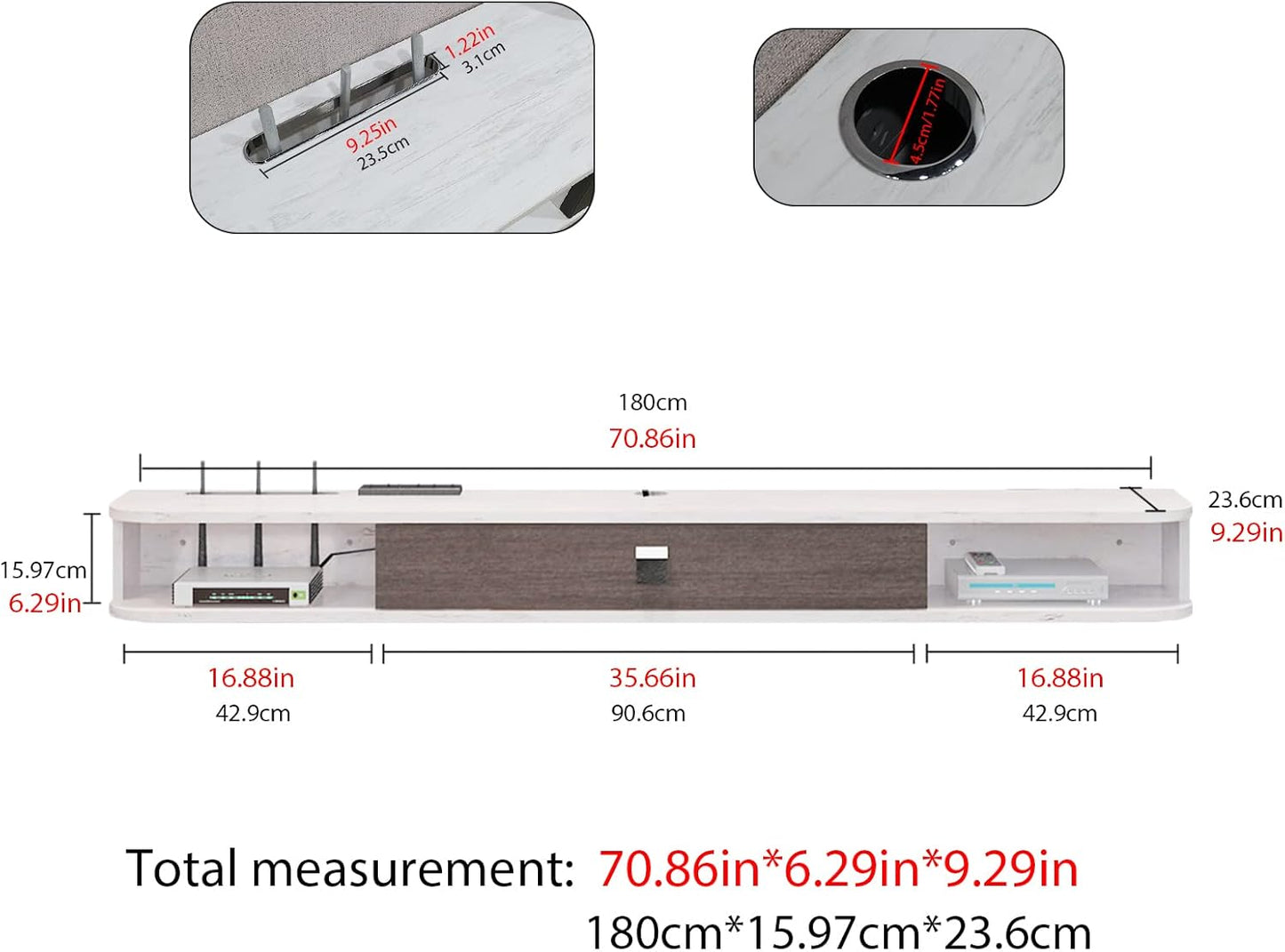 Pmnianhua Floating TV Console, 70'' Wall-Mounted Media Console TV Cabinet Floating TV Stand Entertainment Shelf with Door and Storage (Grayish-White)