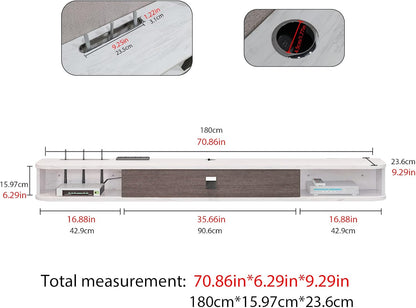 Pmnianhua Floating TV Console, 70'' Wall-Mounted Media Console TV Cabinet Floating TV Stand Entertainment Shelf with Door and Storage (Grayish-White)
