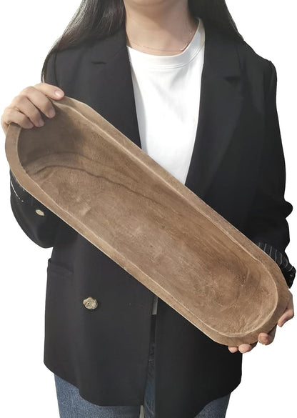 Wooden Dough Bowl Decor, Vintage Wooden Bowl Hand Carved Home Decor for Dining Table Center, Living Room, Kitchen Decor. (20inch brown)