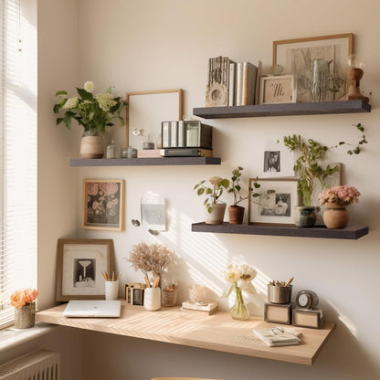 LaVie Home Floating Shelves, 24 Inch Wall Shelf Set of 2, Hanging Shelf with Invisible Brackets, Wall Decor for Bathroom, Bedroom, Living Room, Kitchen Storage, Rustic Brown