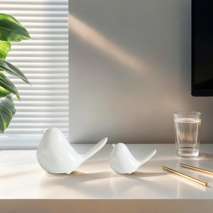 2 Pcs Small Animal Statues, White Bird Home Decor, Cute White Fat Bird Modern Home Decorative, Ceramic Decor for Office Desktop, Bookshelf, Bedroom, Living Room, Cabinets (New)