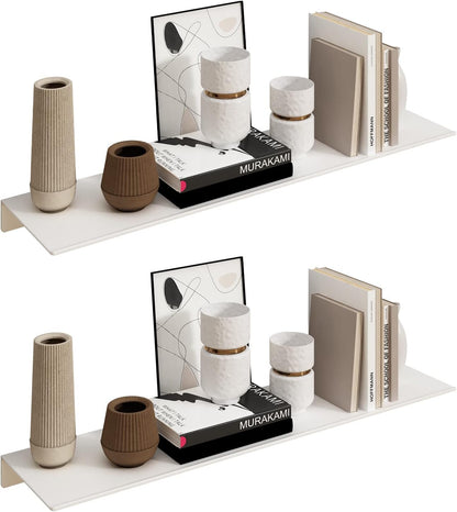 JOOM White Floating Shelves for Wall Storage, Metal Wall Shelves for Living Room, Bathroom, Kitchen, 20” Long Display Shelves for Collectibles(2 PCS)