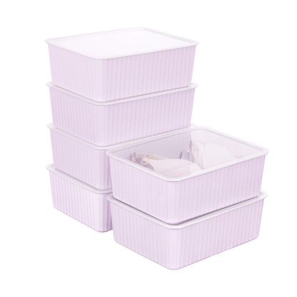 Cetomo Plastic Underwear Drawer Organizer with Lid, Lidded Storage Box for Bras, Plastic Basket for