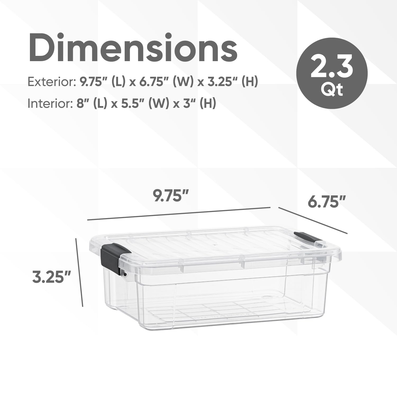 Superio Clear Storage Box with Lid, 2.3 Quart Plastic Container Bins for Organizing, Stackable