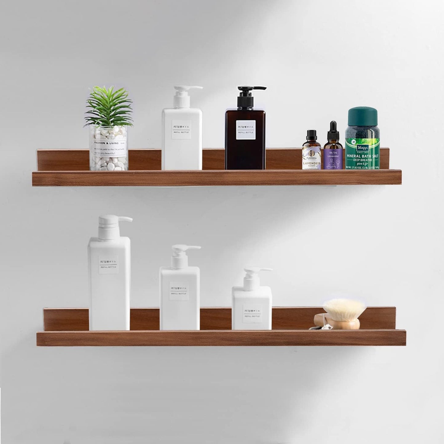 AZSKY Floating Nursery Book Shelves Light Fair Pale Walnut Rustic Picture Photo Ledge Shelves Wall Mounted Wooden Display Shelf for Bathroom Bedroom Kitchen 24 Inch Wall Shelves a Set of 2