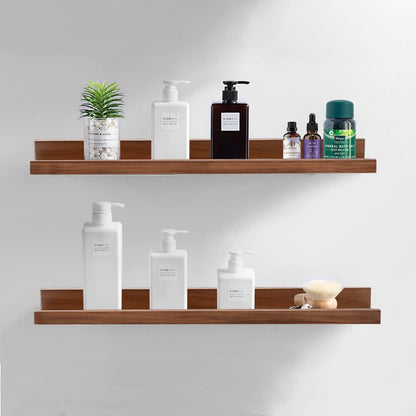 AZSKY Floating Nursery Book Shelves Light Fair Pale Walnut Rustic Picture Photo Ledge Shelves Wall Mounted Wooden Display Shelf for Bathroom Bedroom Kitchen 24 Inch Wall Shelves a Set of 2